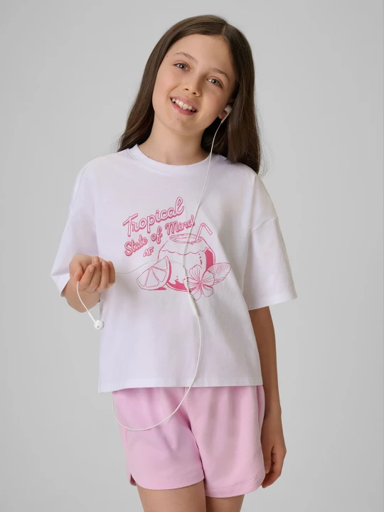 Obrázek produktu 4F Dívčí loose crop top tričko s potiskem - bílé 158 / 164 (12-14 let)