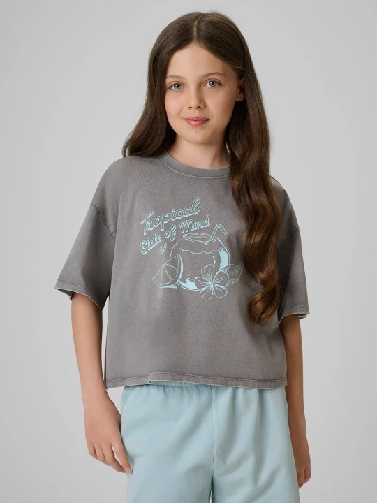 Obrázek produktu 4F Dívčí loose crop top tričko s potiskem - šedé 158 / 164 (12-14 let)