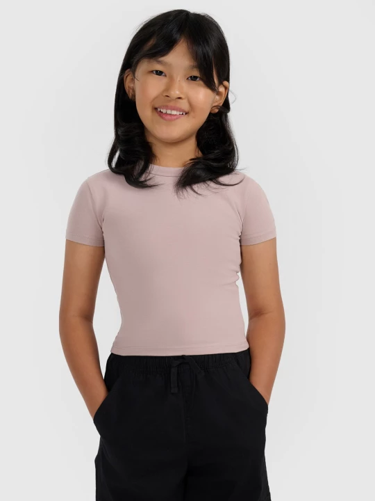 Obrázek produktu Dívčí slim crop top hladký - hnědý 4F
