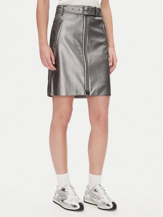 Obrázek produktu DKNY Sukně z imitace kůže P4JN6XIM Stříbrná Regular Fit