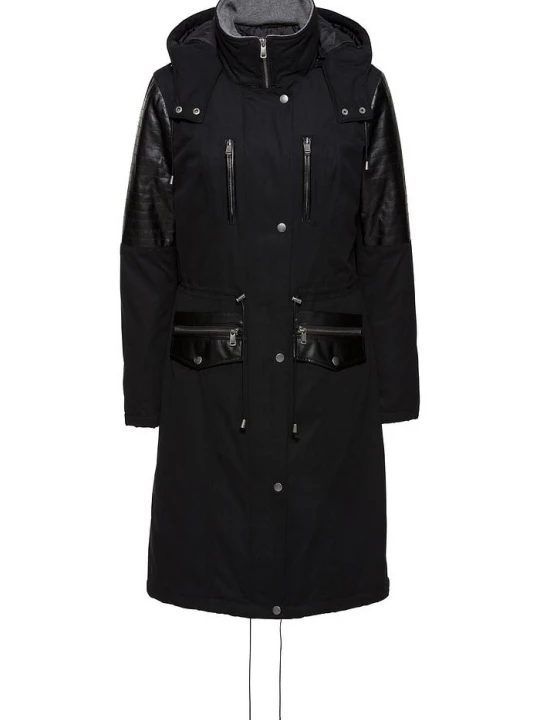 Obrázek produktu Dlouhá parka se vsadkou z umělé kůže BonPrix