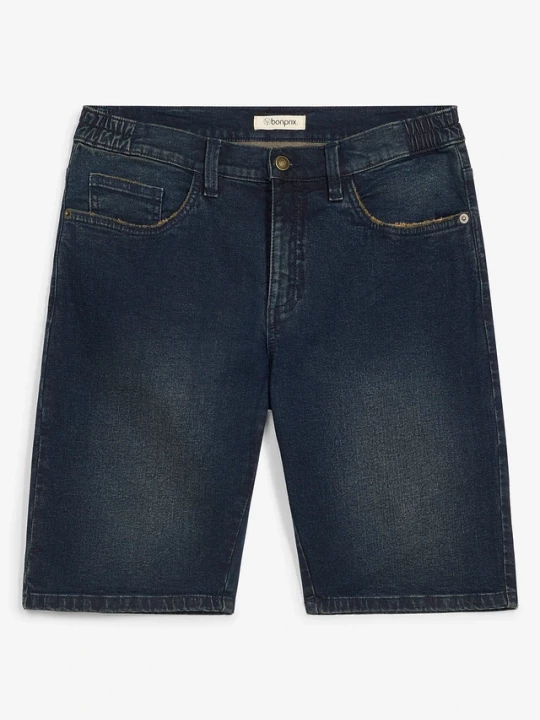 Obrázek produktu Długie bermudy jeansowe z elastyczną wstawką w pasie, relaxed fit BonPrix niebieski