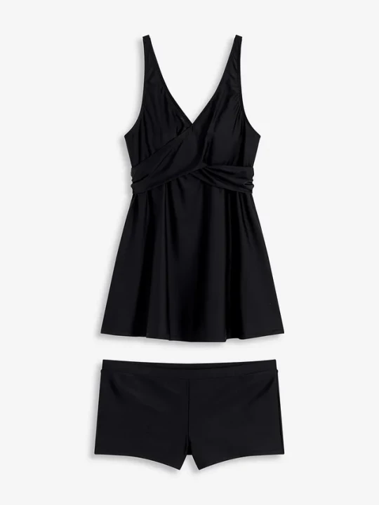 Obrázek produktu Długie tankini (2 części) z dekoltem w serek BonPrix czarny