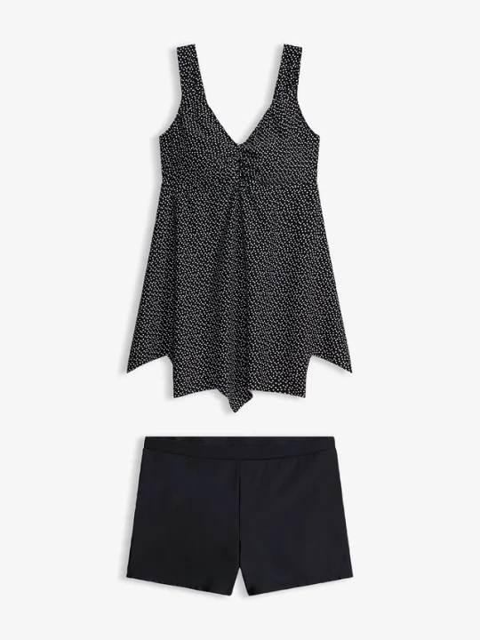 Obrázek produktu Długie tankini z falistym dołem (zestaw 2-cz.) BonPrix czarny