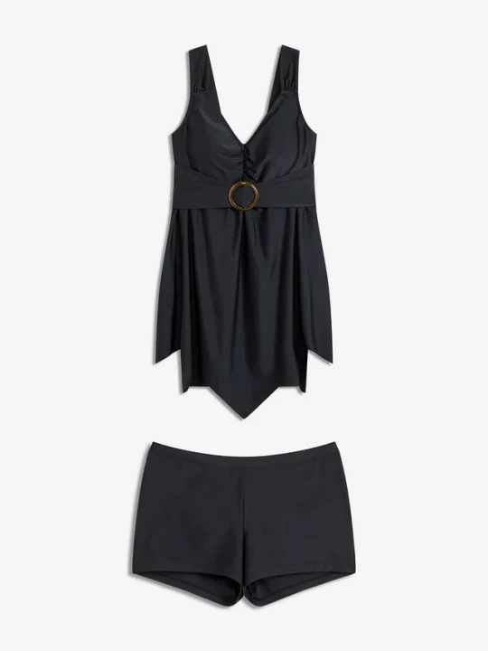 Obrázek produktu Długie tankini z szerokimi ramiączkami (komplet 2 cz.) BonPrix czarny