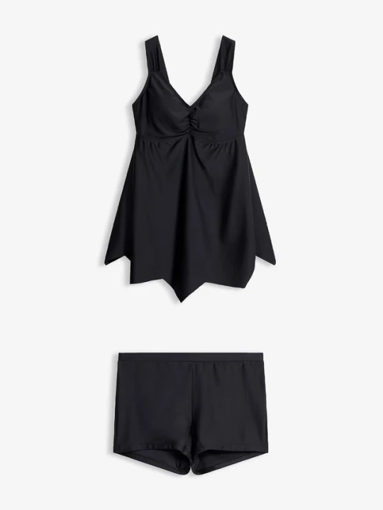 Obrázek produktu Długie tankini z zygzakowatym dołem (komplet 2-cz.) BonPrix czarny