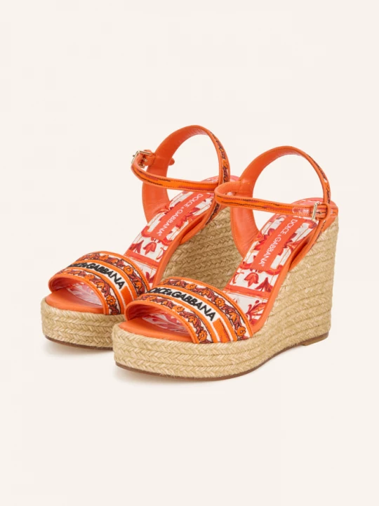 Obrázek produktu Dolce & Gabbana Boty Na Klínku Ricamo oranžová / zlatá / bílá