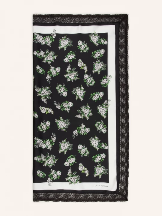 Obrázek produktu Dolce & Gabbana Hedvábný Šátek S Krajkou černá / režná / zelená