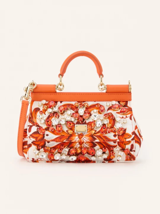 Obrázek produktu Dolce & Gabbana Kabelka Sicily Mini S Ozdobnými Kamínky bílá / stříbrná / oranžová
