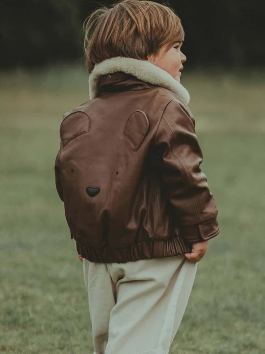 Obrázek produktu Donsje Dětská kožená bomber bunda Yuki Leather Jacket Bear hnědá