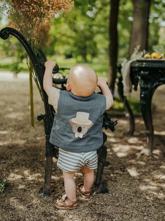 Obrázek produktu Donsje Dětská lněná vesta Donsje Larsel Linen Gilet Groom modrá