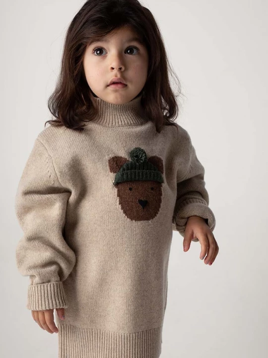 Obrázek produktu Donsje Dětský vlněný svetr Donsje Denn Merino Wool Sweater Bear béžová
