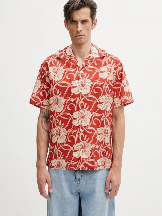 Obrázek produktu Drôle de Monsieur košile pánská bavlněná Hibiscus Monoramme Drole de Monsieur oranžová