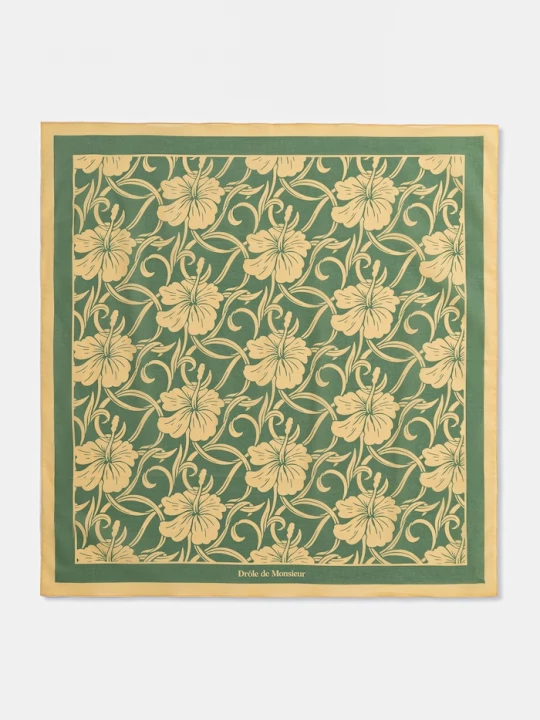 Obrázek produktu Drôle de Monsieur malý pánský bavlněný šátek Monogramme Hibiscus Drole de Monsieur zelená