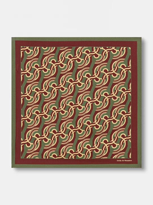 Obrázek produktu Drôle de Monsieur malý šátek pánský hedvábný Chain Link Monogram Drole de Monsieur zelená