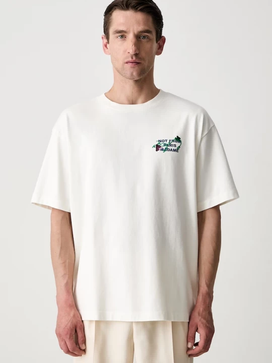 Obrázek produktu Drôle de Monsieur tričko pánské bavlněné Vine Embroidered Slogan Drole de Monsieur béžová
