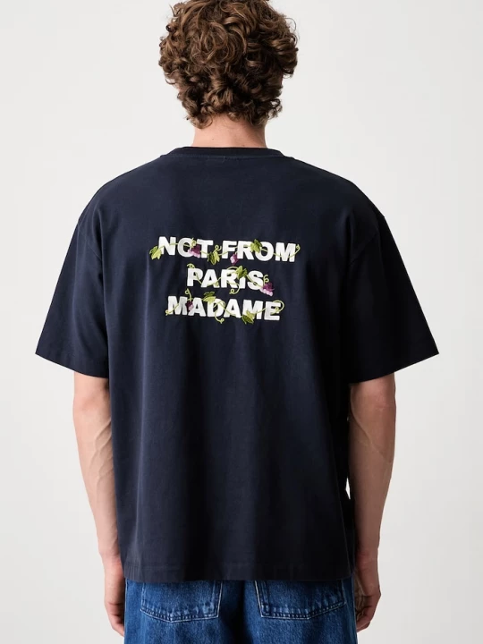 Obrázek produktu Drôle de Monsieur tričko pánské bavlněné Vine Embroidered Slogan Drole de Monsieur námořnická modř