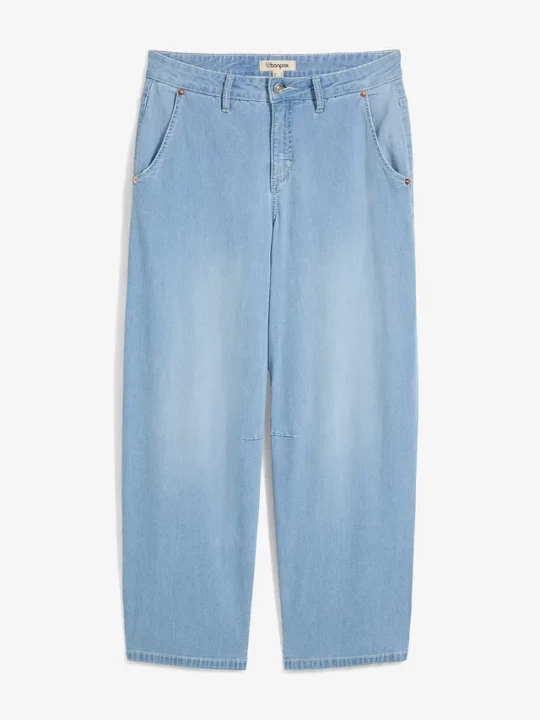 Obrázek produktu Dżinsy Balloon mid waist, cropped BonPrix niebieski