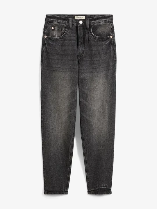 Obrázek produktu Dżinsy mom, high waist, low stretch, cropped BonPrix czarny