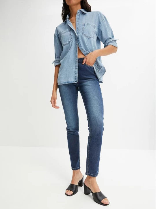 Obrázek produktu Dżinsy Skinny mid waist, z wygodnym paskiem BonPrix niebieski