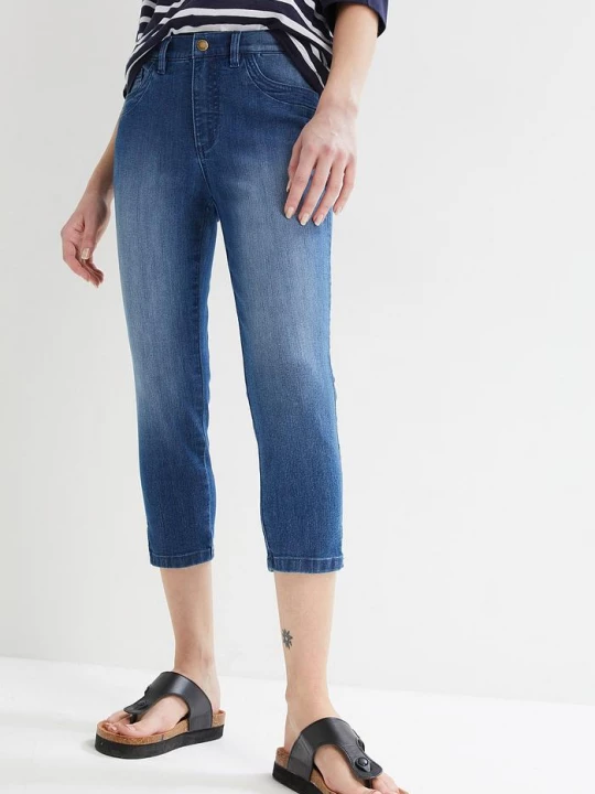 Obrázek produktu Dżinsy Slim Fit, mid waist, dł. za kolano (2 pary) BonPrix niebieski
