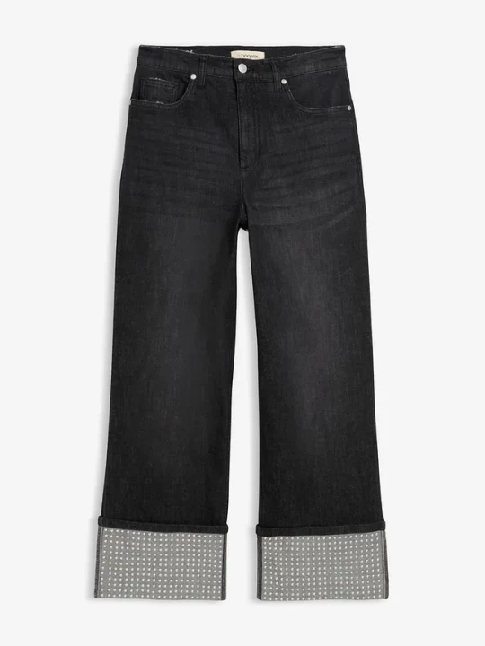 Obrázek produktu Dżinsy straight, high waist z podwiniętymi nogawkami BonPrix czarny