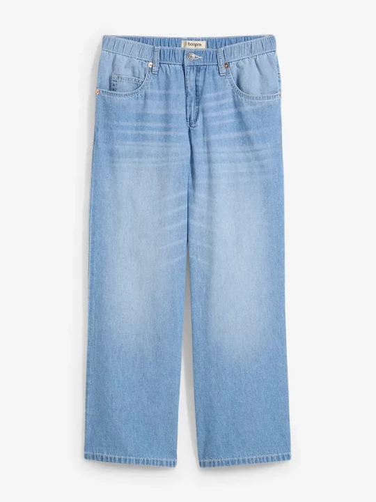Obrázek produktu Dżinsy Straight, mid waist, z wygodnym paskiem, łów stretch, cropped BonPrix niebieski
