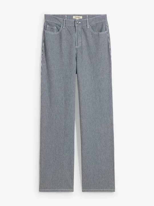 Obrázek produktu Dżinsy straight o luźnym kroju, high waist, w paski BonPrix niebieski