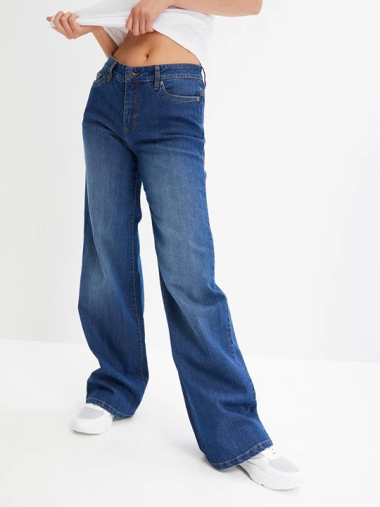 Obrázek produktu Dżinsy wide leg, mid waist, ze stretchem BonPrix niebieski
