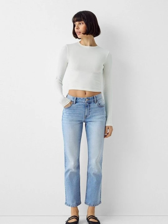 Obrázek produktu Džíny Straight Fit Bershka světlemodrý denim