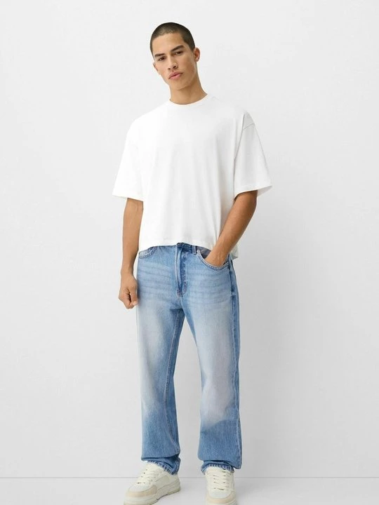 Obrázek produktu Džíny Straight Fit Bershka světlemodrý denim