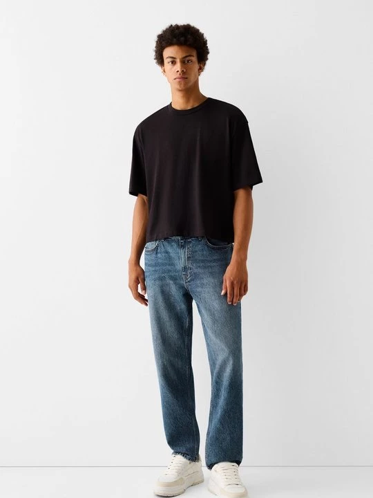 Obrázek produktu Džíny Straight Fit Bershka tmavě modrá