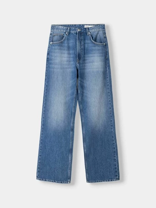 Obrázek produktu Džíny Straight Fit Bershka tmavě modrá