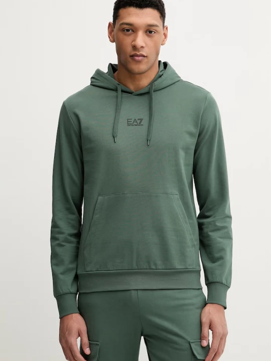 Obrázek produktu EA7 Emporio Armani mikina kapucí pánská bavlněná elastanem zelená