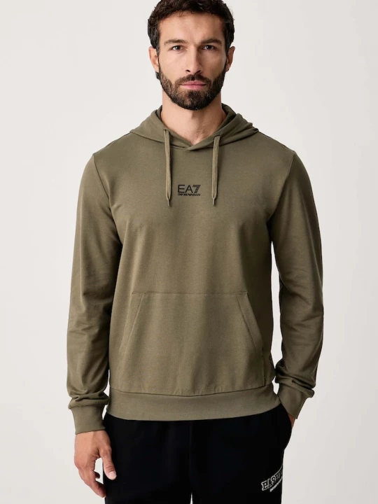 Obrázek produktu EA7 Emporio Armani mikina s kapucí pánská bavlněná s elastanem zelená