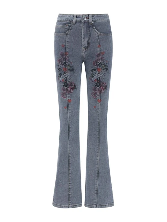 Obrázek produktu Ed Hardy Džíny 'Blumenkreuz' modrá / červená