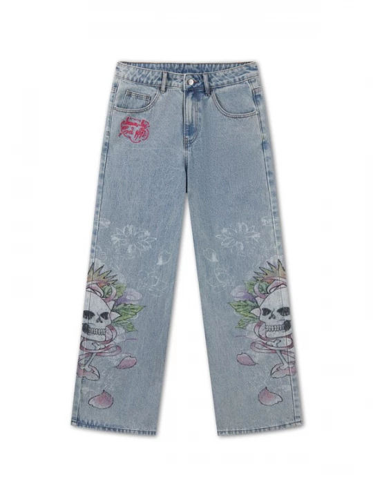Obrázek produktu Ed Hardy Džíny 'Cherry Skull' světlemodrá / zelená / červená / černá