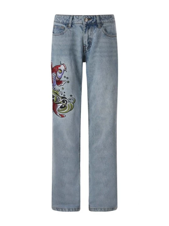 Obrázek produktu Ed Hardy Džíny 'Koi Wave' světlemodrá / kiwi / lenvandulová / bordó