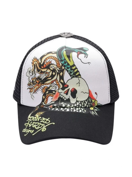Obrázek produktu Ed Hardy Kšiltovka 'Snake and Skull' zelená / černá / bílá