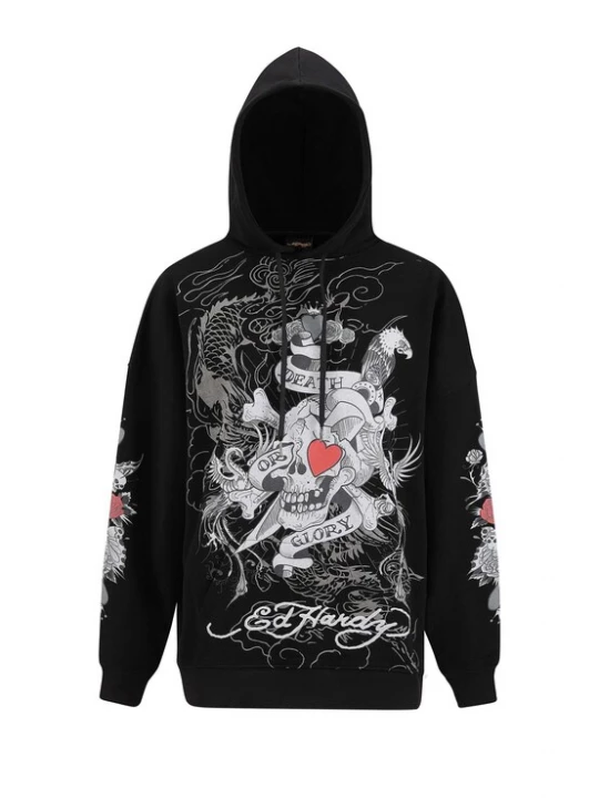 Obrázek produktu Ed Hardy Mikina 'Death Or Glory Love' šedá / červená / černá / bílá