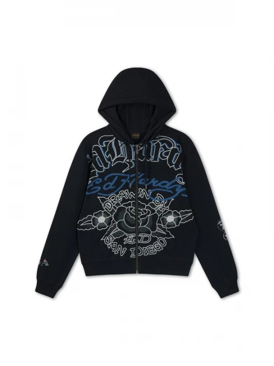 Obrázek produktu Ed Hardy Mikina 'Gothic Roses' modrá / černá / bílá