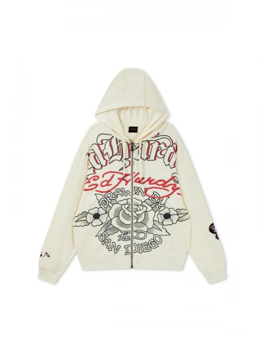 Obrázek produktu Ed Hardy Mikina 'Gothic Roses' režná / pastelová modrá / červená / černá