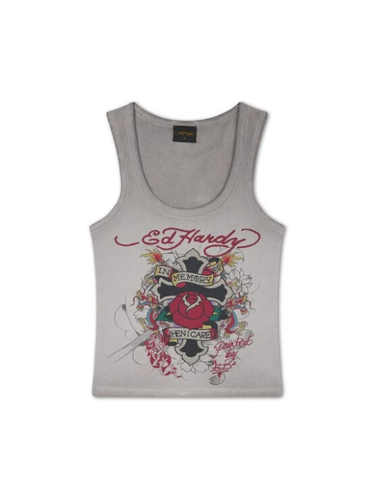 Obrázek produktu Ed Hardy Top 'In Memory Of When I Cared' šedá / zelená / tmavě červená / černá