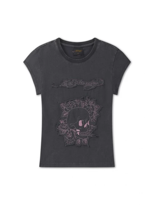 Obrázek produktu Ed Hardy Tričko 'Blumen-Totenkopf' tmavě šedá / růžová