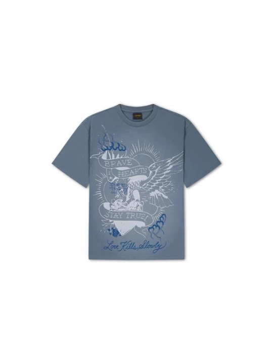Obrázek produktu Ed Hardy Tričko 'Brave Hearts Stay True' opálová / tmavě modrá / bílá