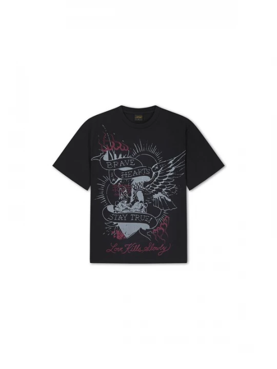 Obrázek produktu Ed Hardy Tričko 'Brave Hearts Stay True' světle šedá / červená / černá