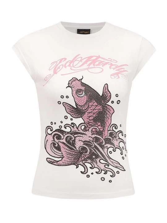 Obrázek produktu Ed Hardy Tričko 'Koi Fisch Steinen' růžová / černá / bílá