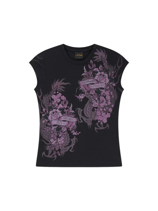 Obrázek produktu Ed Hardy Tričko 'Tattoo City' orchidej / ostružinová / černá