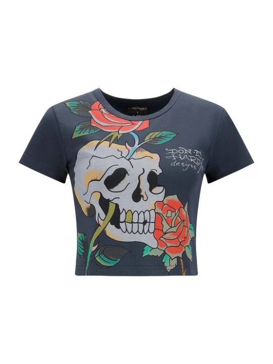 Obrázek produktu Ed Hardy Tričko 'Totenkopf Kletterrose' tyrkysová / světlemodrá / tmavě šedá / oranžová
