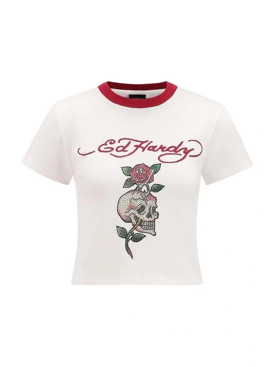 Obrázek produktu Ed Hardy Tričko 'Totenkopf Rose' zelená / červená / bílá